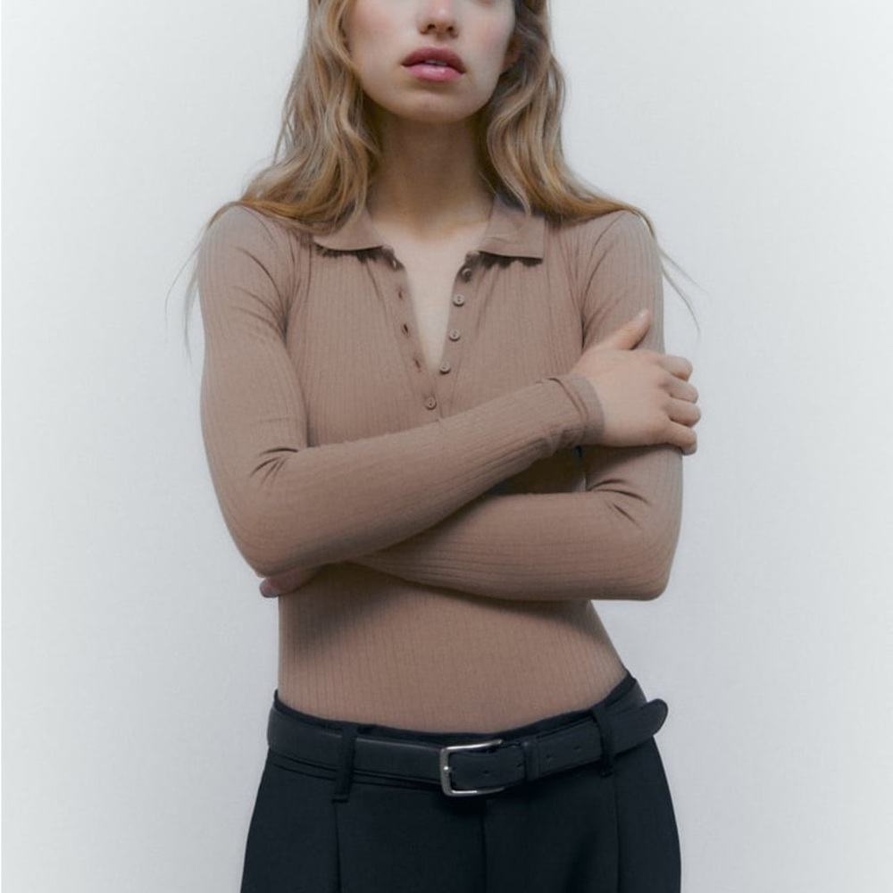 Zara Beige Ribbed Bodysuit - Picture 6 of 10